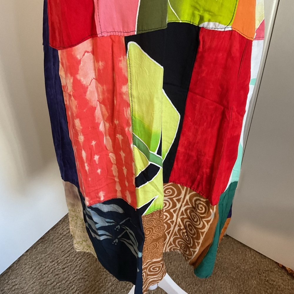 Peaceful People Multicolor Patchwork Rayon Resort Sundress S M Beach Cover Up - Picture 4 of 7